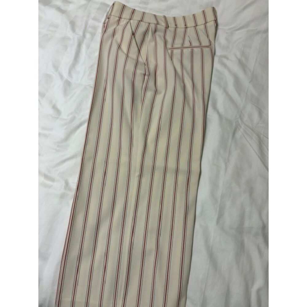 Women’s Cream Editor Relaxed Striped Trouser – Size 12S – Pleated Straight‑Leg
